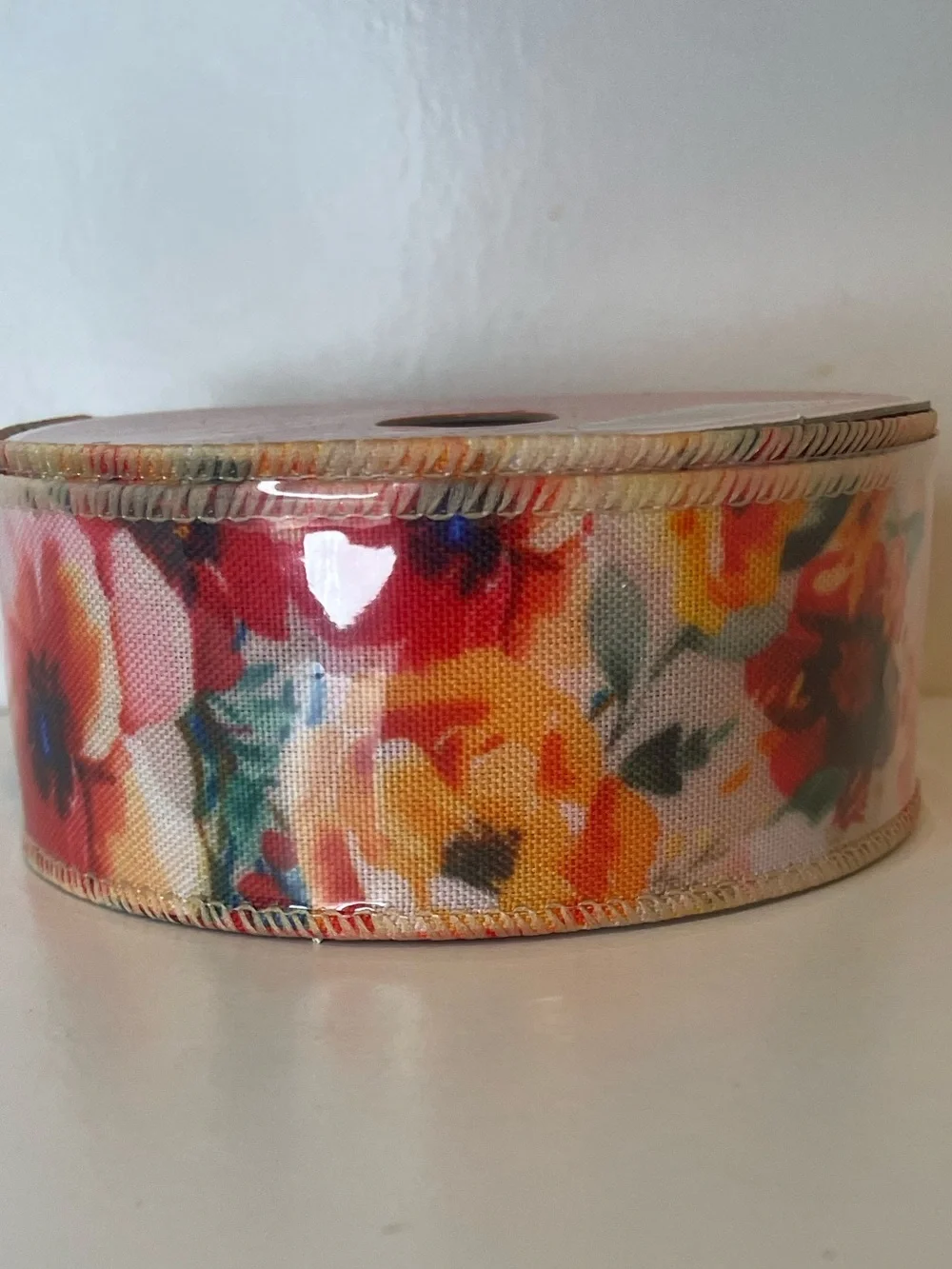 Fall Wired Ribbon Spool  1.5”x30feet- Orange Floral pattern